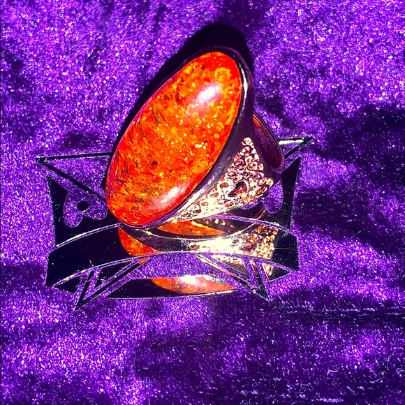NWT Orange Goldstone Amber Orgonite Filagree Rose Gold Ring Sz 8 - Picture 5 of 8